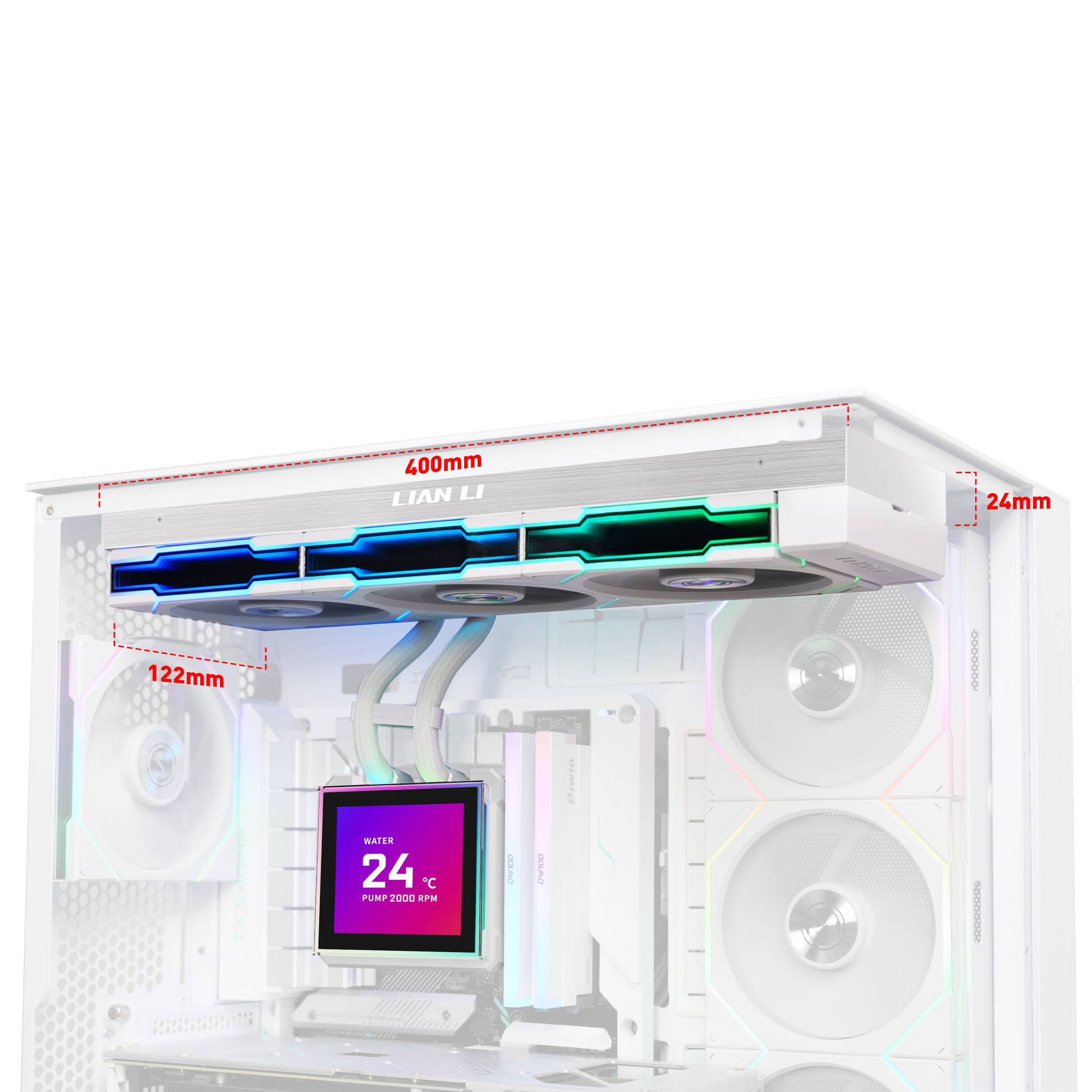 Lian Li HydroShift II LCD-S 360TL AiO sıvı soğutucu, RGB, LCD ekran - 360 mm, beyaz - Görsel 4