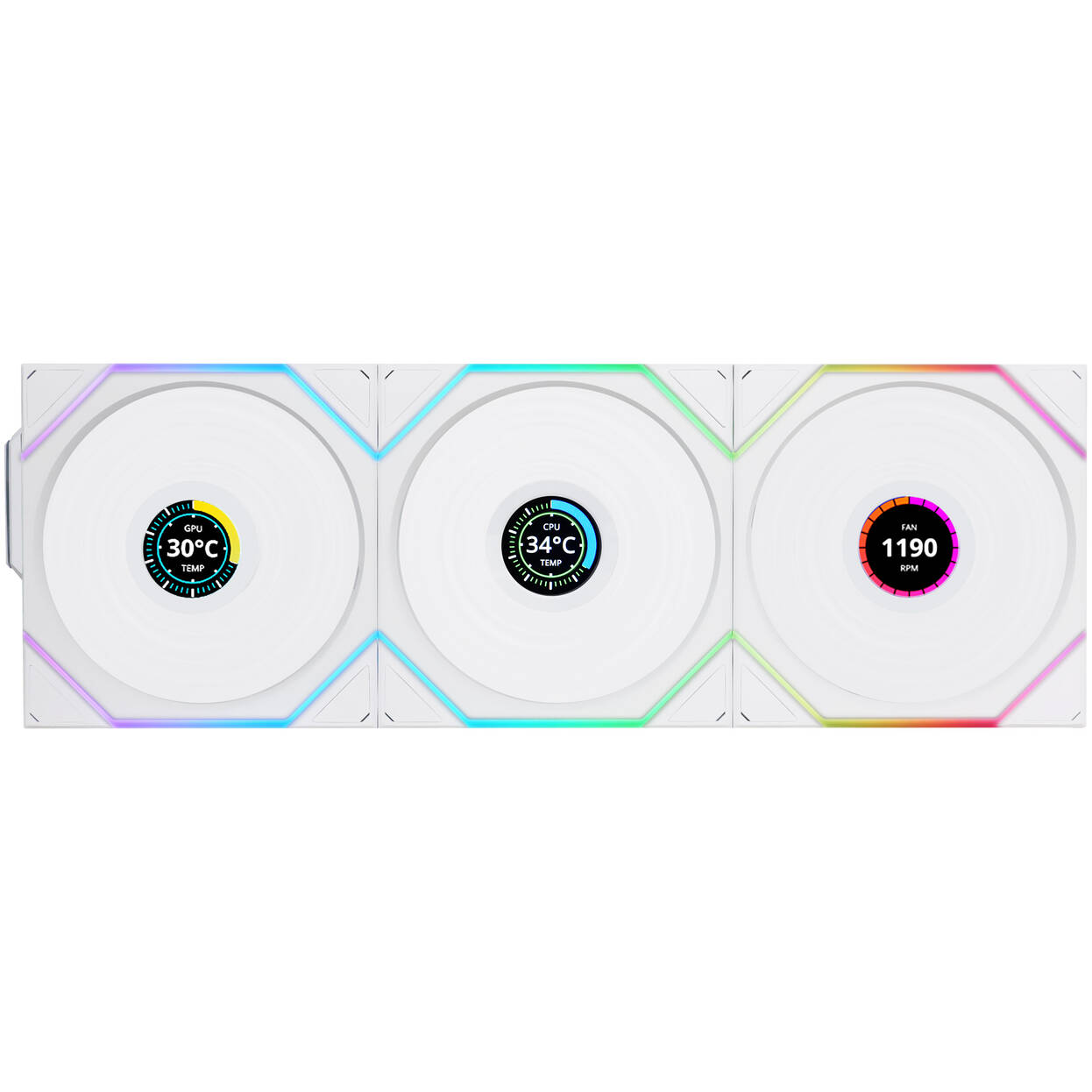 Lian Li UNI FAN TL Kablosuz LCD Fan, ARGB, PWM, 3-Pack Kontrol Cihazı dahil - REVERSE, 120 mm, beyaz - Görsel 2